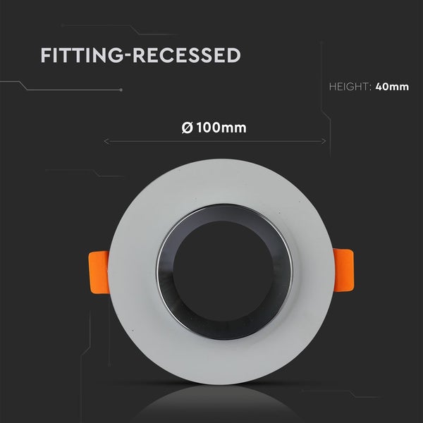 Einbaustrahler mit einem Durchmesser von 100 Millimetern und einer Höhe von 40 Millimetern.