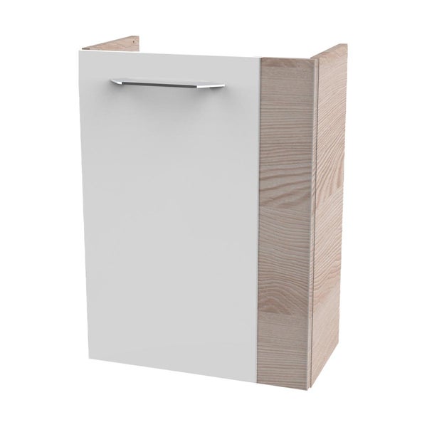 Fackelmann B.CLEVER Gäste-WC Set 2 Teile – Waschtischunterschrank in Weiß mit Holz Braun mit Waschbecken aus Keramik – SBC Waschbeckenunterschrank schmal – Tür links – Hahnloch rechts – 45 cm breit