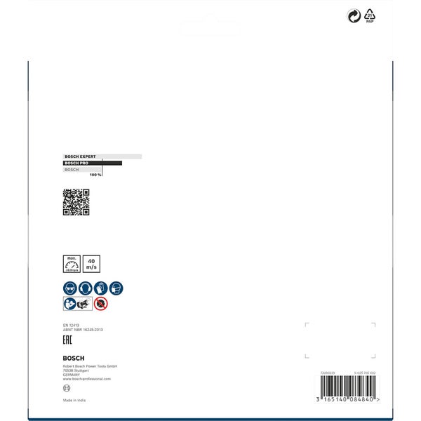 Bosch Expert, Bosch Pro, Bosch Qualitätsmerkmale, QR-Code, Sicherheitshinweise und Herstellerinformationen.