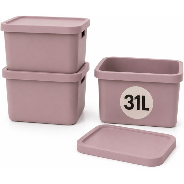 Set aus drei Kunststoff Aufbewahrungsboxen mit Deckel und einem Fassungsvermögen von jeweils 31 Litern