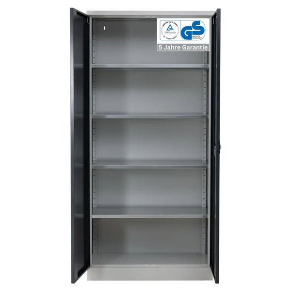 PROREGAL Stahlschrank Bee 5 Fachböden HxBxT 195 x 92 x 50 cm Pulverbeschichtetes & Verstärktes Fachbodenmaterial Grau & Schwarz