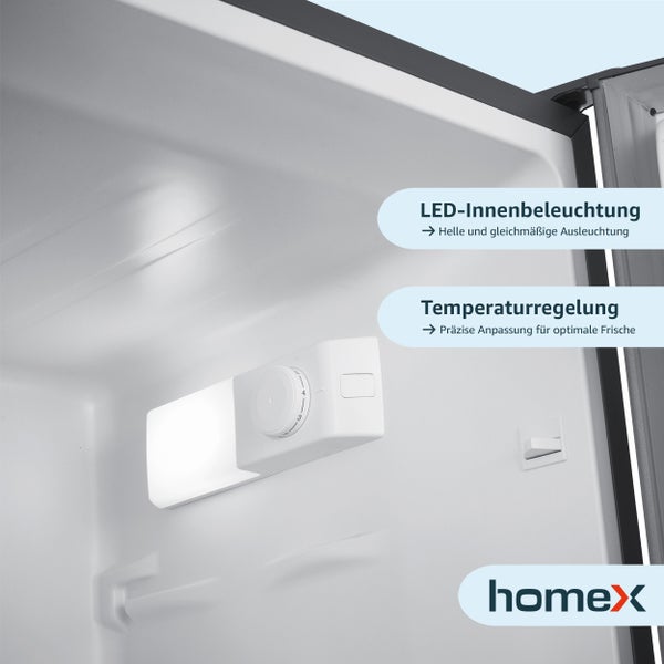 homeX Kühlschrank mit Gefrierfach Kühl-Gefrierkombination freistehend 173 Liter Nutzinhalt 40 dB CFS1110-S silber