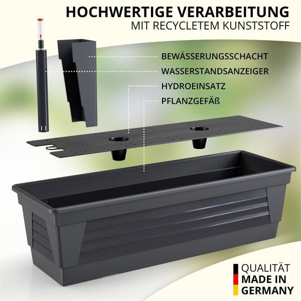 Blumenkasten Milano 3er Set 80 cm lang Farbe Anthrazit mit Wasserspeicher und Wasserstandsanzeige Pflanzkasten für Garten und Balkon witterungsbeständig für Innen und Außen