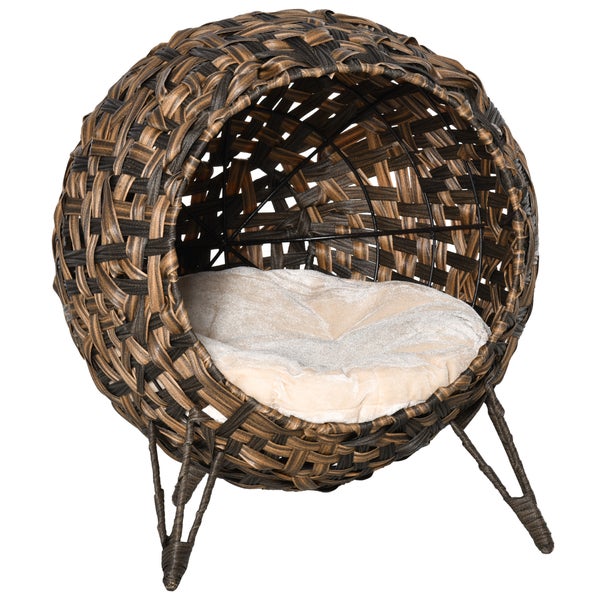 PawHut Katzenhaus aus Rattan, Ø52 x 58 cm, PE-Rattan, Braun