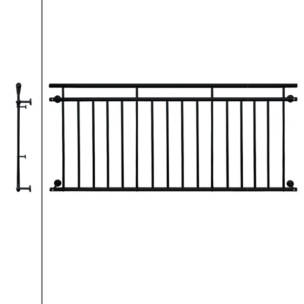 ECD Germany Französischer Balkon 90 x 225 cm mit 16 Füllstäben, Schwarz matt & rau, Stahl pulverbeschichtet, Balkongeländer Stabgeländer Balkonbrüstung Balkongitter Fenstergeländer Außen Fenstergitter
