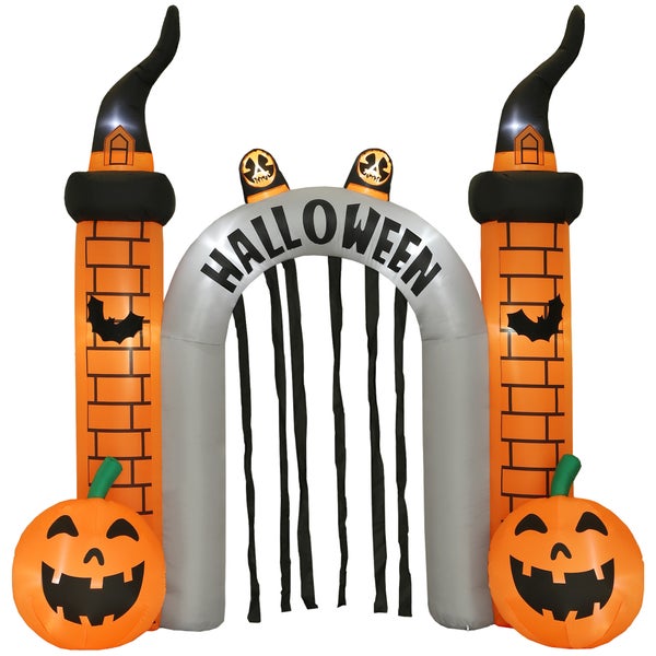 Halloween-Tor mit Kürbissen und Hexenhüten als aufblasbare Dekoration