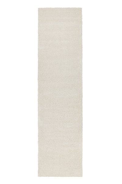 Hochflor Teppichläufer in Beige, rechteckig, flauschige Struktur.