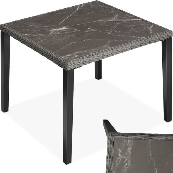 Quadratischer Gartentisch mit Marmorplatte und Stahlbeinen