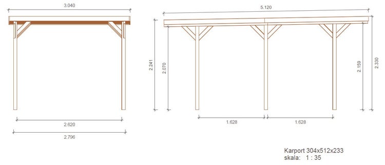Carport Garagendach 3,04x5,12 m - 15,57 m2