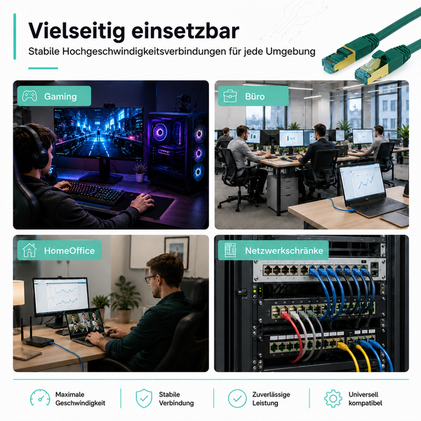 Vielseitiges Netzwerkkabel für Gaming, Büro, Homeoffice und Netzwerkschränke mit stabiler Hochgeschwindigkeitsverbindung.