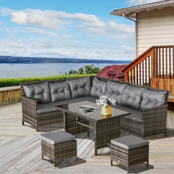 Outsunny 6 tlg. Sitzgarnitur Sitzgruppe Gartenset Sofagarnitur Gartenmöbel Set Lounge, Polyrattan, Grau