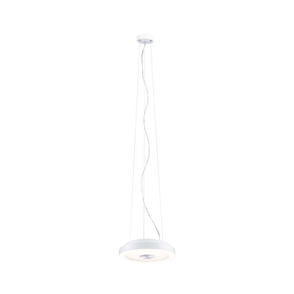 Moderne Pendelleuchte in Weiß, rundes gestuftes Design, höhenverstellbar mit Deckenbefestigung.