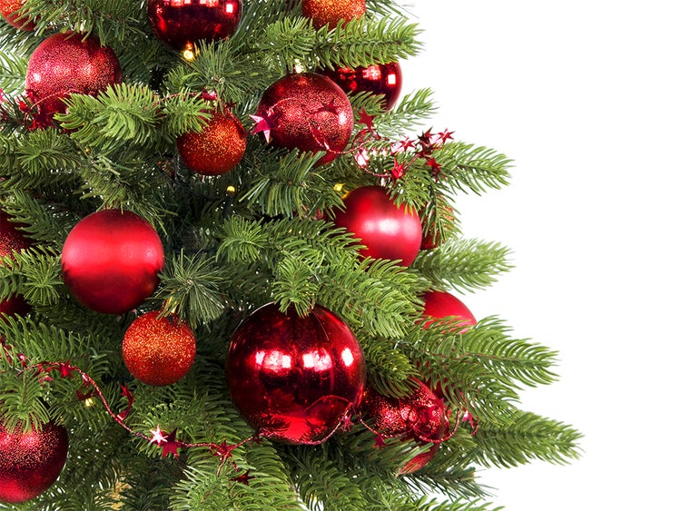 Dekorierter künstlicher Weihnachtsbaum RED CHRISTMAS II 60 cm mit LED-Licht im Topf