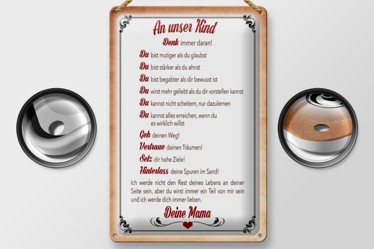 Blechschild Spruch 20x30cm Kind denk immer daran deine Mama