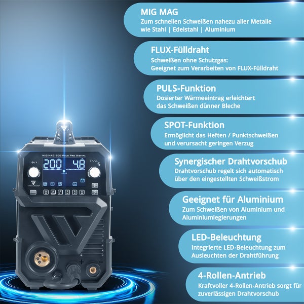 STAHLWERK Schutzgas-Schweißgerät MIG MAG 200 Spot Puls Pro Digital IGBT 200 A