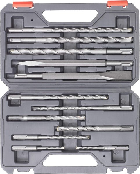 kwb SDS-Plus Hammer Meißel-Set, 12-teiliger Stein-u. Betonbohrer Satz im Kunstoff-Koffer, Bohrer-und Meißelset, groß