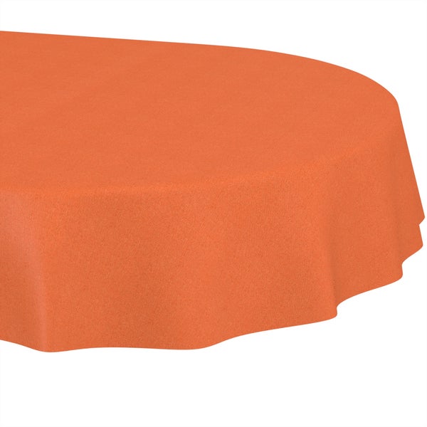 Runde Tischdecke aus Textilgewebe in Orange.