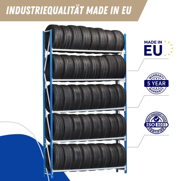 PROREGAL Reifenregal Giant Maximus Pro HxBxT 300 x 150 x 50 cm 5 Ebenen 160 kg Fachlast Lichtblau-Lichtgrau
