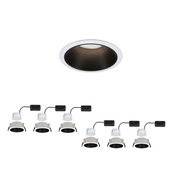 LED Einbauleuchte 3-Step-Dim Cole Coin 6er-Set IP44 rund 88mm Coin 6x6W 6x470lm 230V dimmbar 2700K Weiß, Schwarz matt