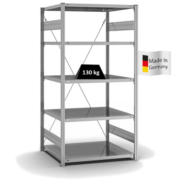 PROREGAL Fachbodenregal Stecksystem T-Profil Light-Duty Grundregal HxBxT 200 x 100 x 80 cm 5 Ebenen Fachlast 130 kg Einseitig Nutzbar Verzinkt