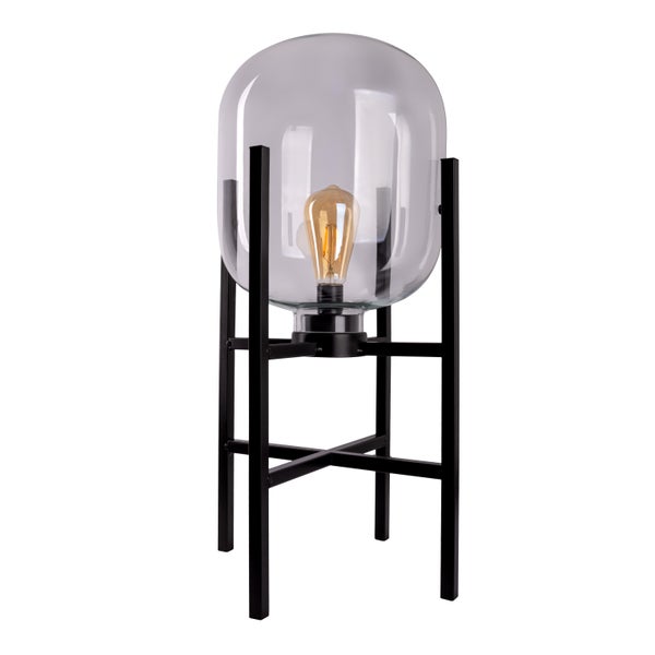 Tischleuchte mit Glaskörper und schwarzem Metallfuß