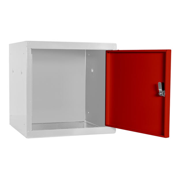PROREGAL Schließfachwürfel Blocky mit Drehriegelschloss für Vorhängeschloss | HxBxT 40x40x40cm | Lichtgrau/Rot | Tresor, Schließfach