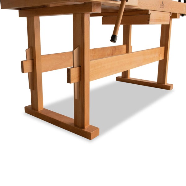Detailansicht einer Hobelbank mit Holzgestell