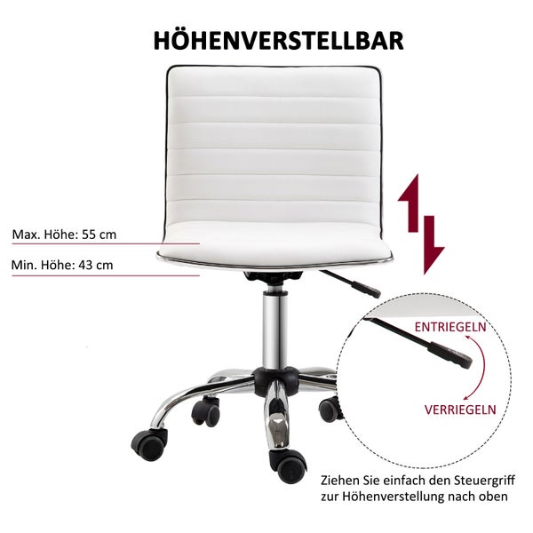 HOMCOM Friseurstuhl, Salonstuhl mit Rückenlehne, Drehstuhl, Höhenverstellbar, Stahl PU, Weiß, 48 x 52 x 78-90 cm