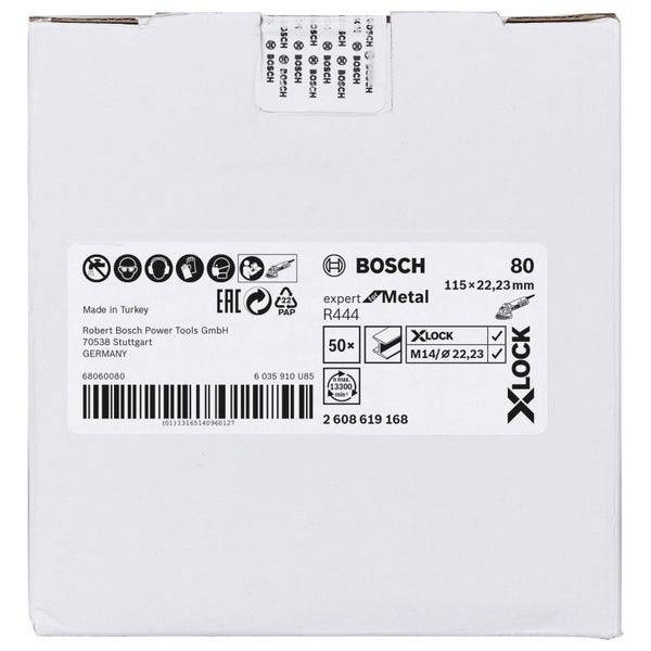 Bosch 50x X-LOCK Fiberschleifscheibe R444 Expert for Metal 115 mm K 80 - 2608619168