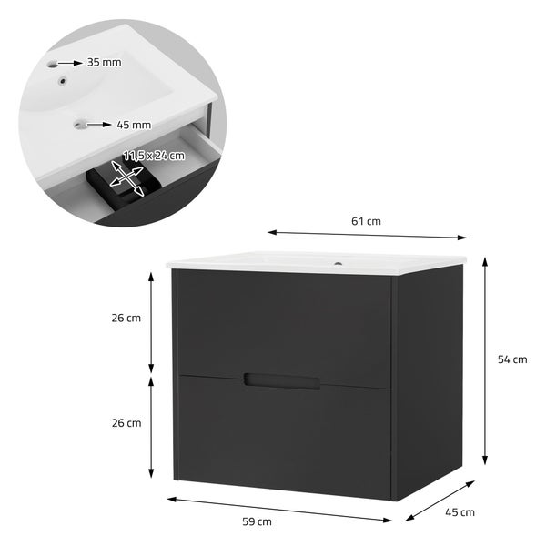 ML-Design Badmöbel-Set 2-teilig, Unterschrank 59x45x54 cm, MDF, Grau, Waschbecken 61cm, Keramik, Weiß, modern, Waschtisch, Badezimmermöbel, Badezimmer Möbel, Badset, Badmöbel, viel Stauraum