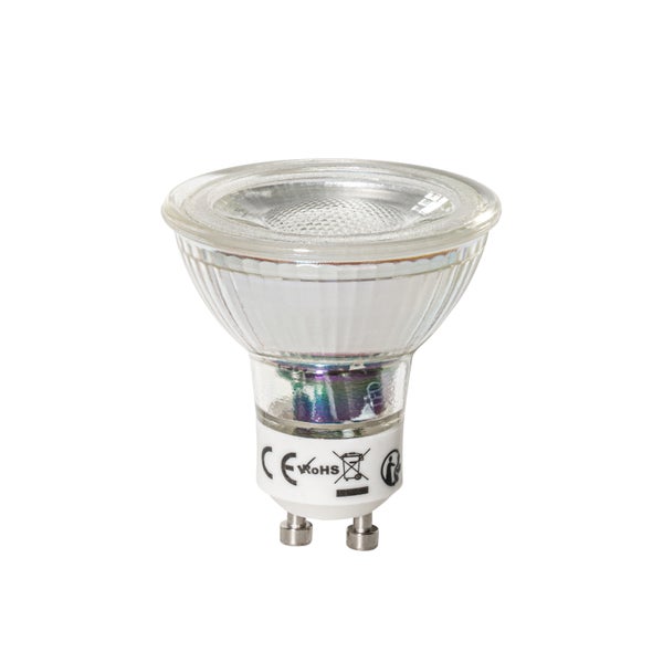 LED Reflektorlampe mit GU10 Sockel und transparentem Glasreflektor.