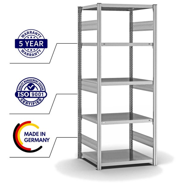 PROREGAL Fachbodenregal Stecksystem T-Profil Heavy-Duty Grundregal HxBxT 200 x 75 x 60 cm 5 Ebenen Fachlast 330 kg Beidseitig Nutzbar Verzinkt