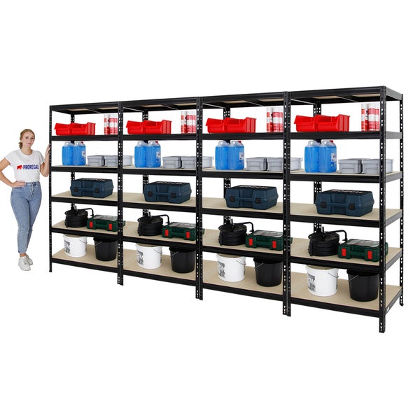 PROREGAL Mega Deal 4x Schwerlastregal Giant Tiger HxBxT 200 x 90 x 60 cm Fachlast 265 kg 6-Ebenen Schwarz