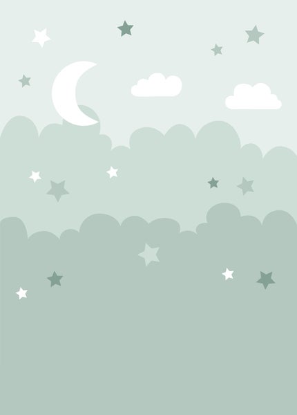 ESTAhome Fototapete Wolken und Sterne Mintgrün - 200 x 279 cm - 159248