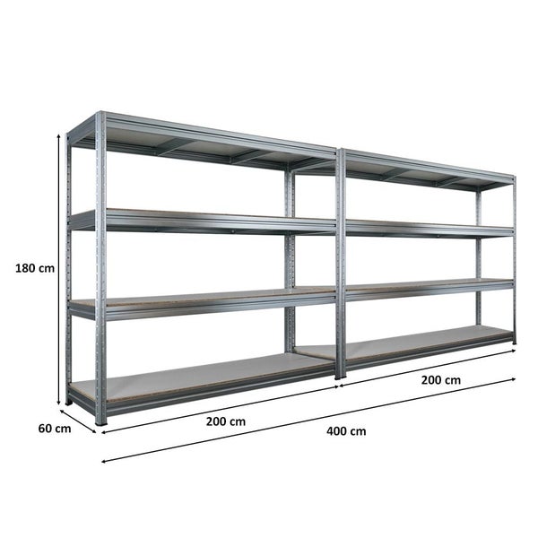 Metallregal mit vier Ebenen, Abmessungen 180 x 400 x 60 Zentimeter