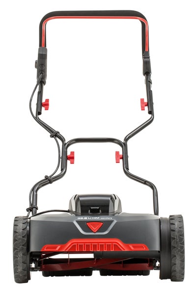 Akku-Spindelmäher AL-KO 38.6 Li HM Comfort mit ergonomischem Griff und profilierten Rädern.