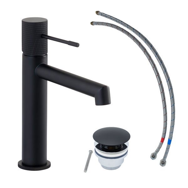 Waschtischarmatur mit Ablaufgarnitur und flexiblen Anschlussschläuchen