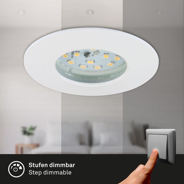 LED Einbauleuchte 3er Set ultraflach dimmbar 6,5W IP44 Weiß Ø7,5cm Briloner