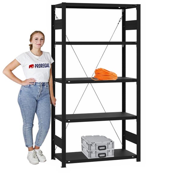 PROREGAL Wohnregal Motemo Made In Germany HxBxT 200 x 100 x 40 cm 5 Ebenen Je 150 kg Fachlast Matt & Schwarz