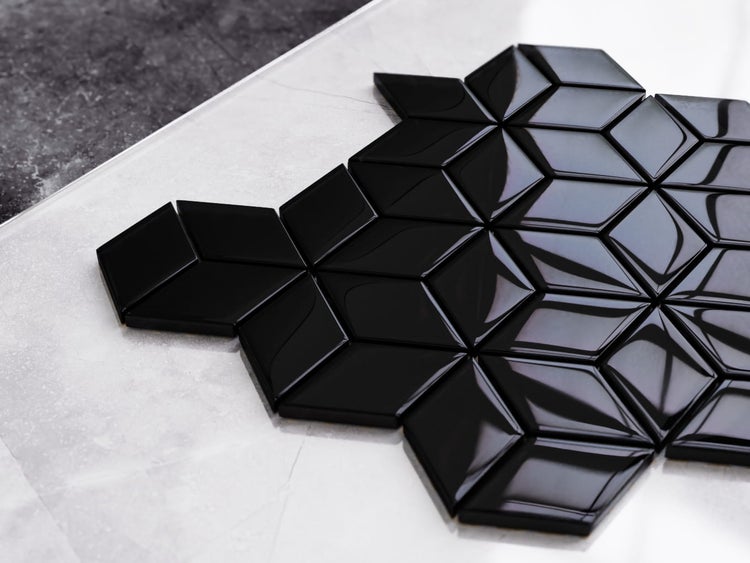 Glasmosaik auf Netz für Bad und Küche 26.5cm x 30.5cm - Black diamond