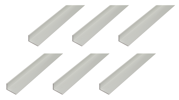 Set von sechs gleichschenkligen Aluminium Winkelprofilen als Konstruktionsmaterial