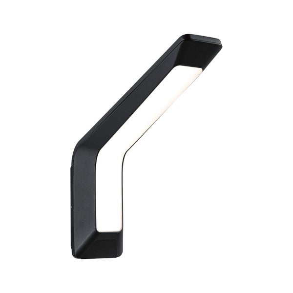 Moderne LED-Außenwandleuchte in Schwarz mit abgewinkeltem Design.