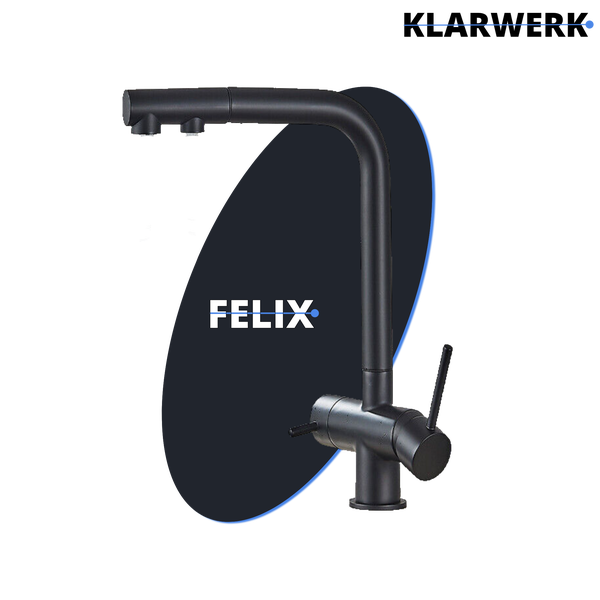 Felix | 3 Wege Premium Schwarz matt Edelstahl ausziehbare Armatur | Wasserhahn Küche |Mischbatterie - 360 Grad | Filter 3 Anschlüsse