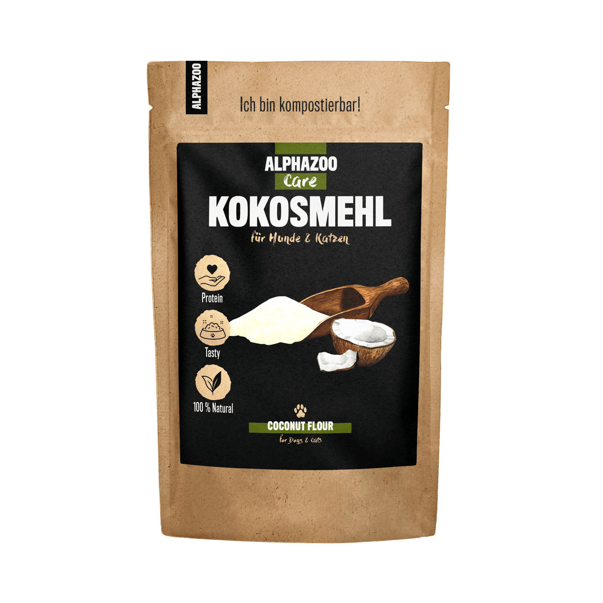 ALPHAZOO Premium Kokosmehl 250g für Hunde und Katzen I Kokos Flocken Protein