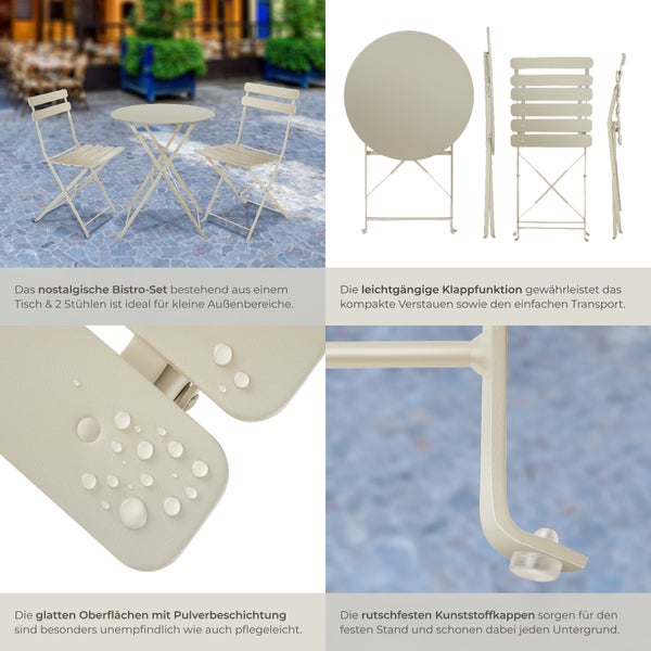 Bistrotisch Set tectake Frieda Belastbarkeit Stuhl 120 kg für 2 Personen creme