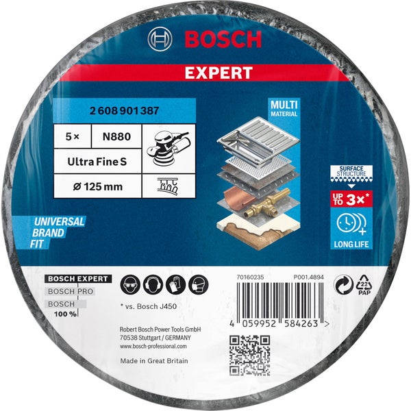 Bosch 5x Expert N880 Vliesscheibe für Exzenterschleifer 125 mm fein - 2608901387
