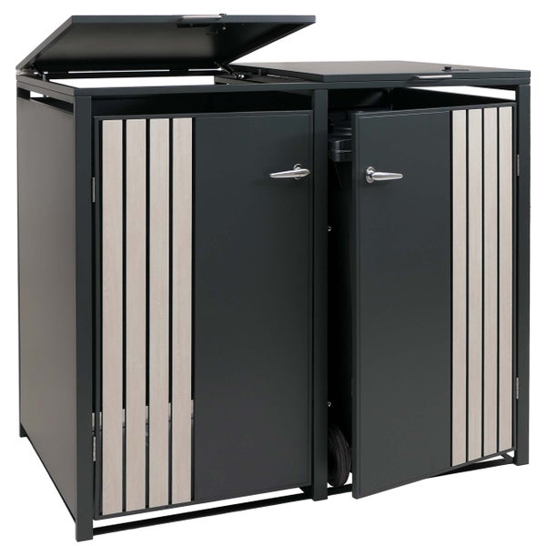 Mülltonnenbox mit zwei Fächern, Türen und Deckel