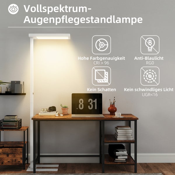 Vollspektrum Augenpflege Stehlampe neben einem Schreibtisch