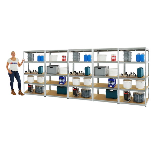 PROREGAL Mega Deal 5x Schwerlastregal Slim Elephant M HxBxT 180 x 90 x 60 cm 5 Ebenen Fachlast 350 kg Verzinkt