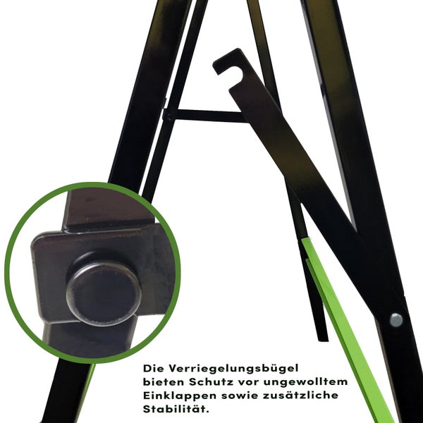 Detailansicht eines Bockes mit Verriegelungsbügel für Stabilität und Schutz vor Einklappen